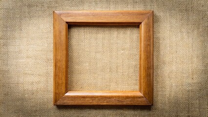 Wooden picture frame standing on a canvas background