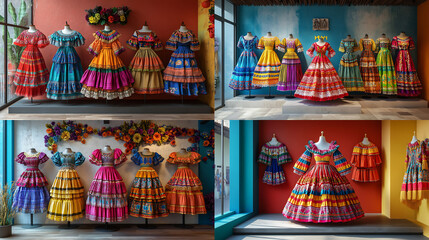 Naklejka premium Mexican Hispanic folklore beautiful dress with skirt swirling with all its vibrancy of colors.