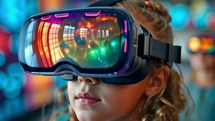 In a science lab, a little girl uses virtual reality to learn about chemical structure.A young girl in a science lab utilising virtual reality to learn about chemical structure - Powered by Adobe