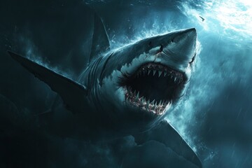 Fototapeta premium Dangerous Shark Wallpaper For Desktop , ai