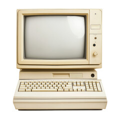 Vintage personal computer with keyboard from the 1980s isolated on transparent background