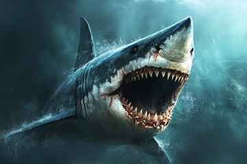 Obraz premium Dangerous Shark Wallpaper For Desktop , ai