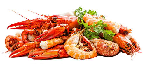 Fresh seafood platter with lobster, shrimp, and crab isolated on transparent background