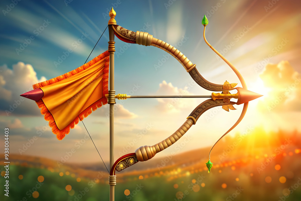 Poster rams bow and victory flag frame concept as horizontal frame with rams bow on one side and a victory 