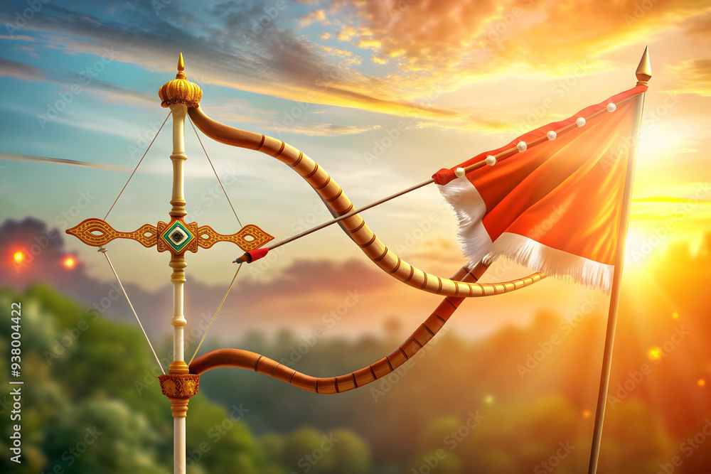 Poster rams bow and victory flag frame concept as horizontal frame with rams bow on one side and a victory 