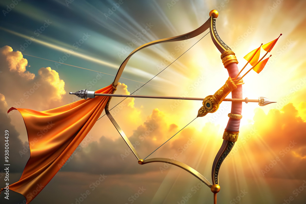 Poster rams bow and victory flag frame concept as horizontal frame with rams bow on one side and a victory 