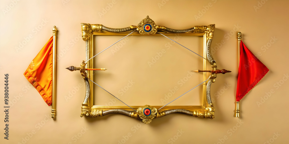 Poster rams bow and victory flag frame concept as horizontal frame with rams bow on one side and a victory 