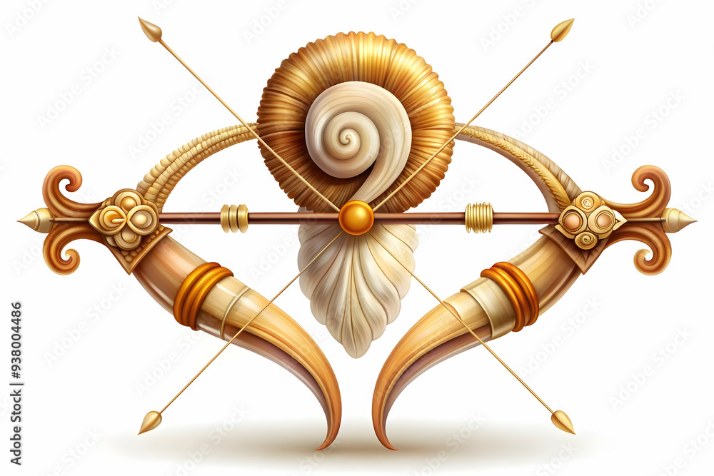 Poster rams bow and war conch concept as vector illustration of rams bow crossed with a war conch isolated 