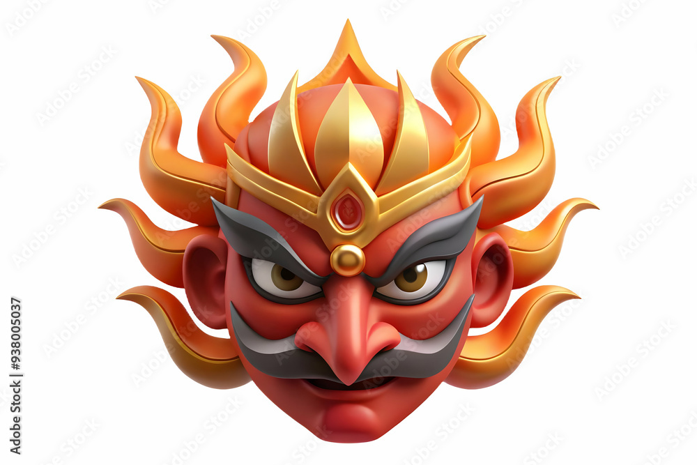 Aufkleber ravana mask and flames concept as abstract vector of ravanas mask with flames surrounding it isolate