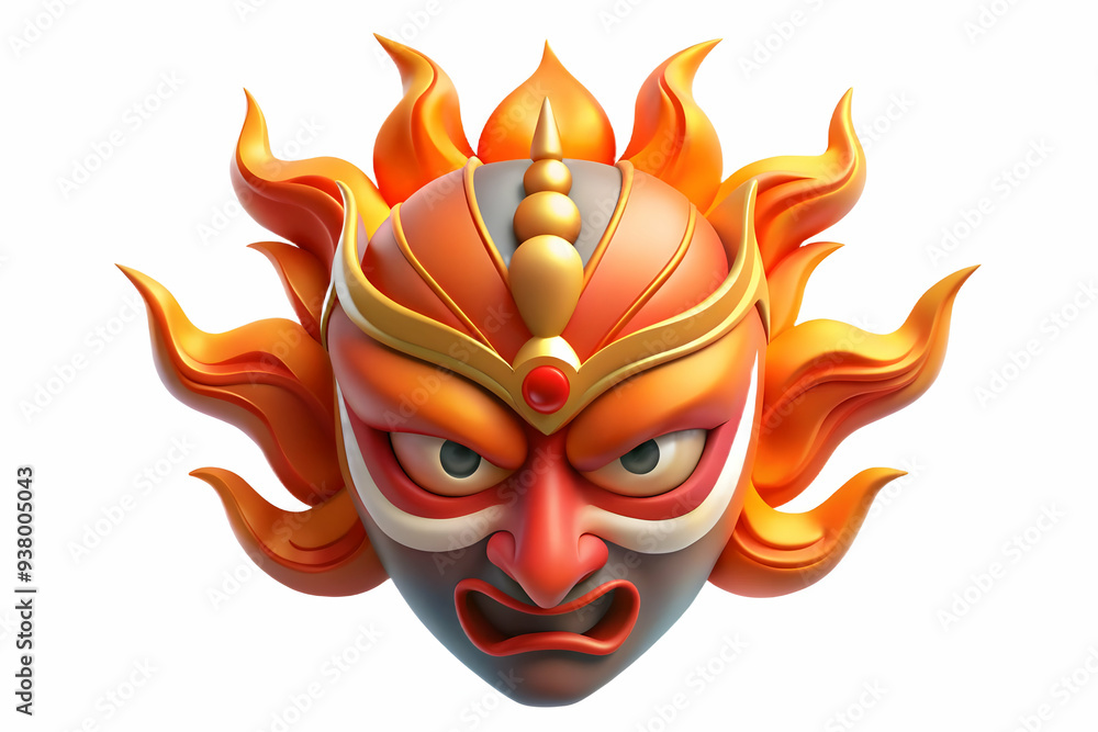 Aufkleber ravana mask and flames concept as abstract vector of ravanas mask with flames surrounding it isolate
