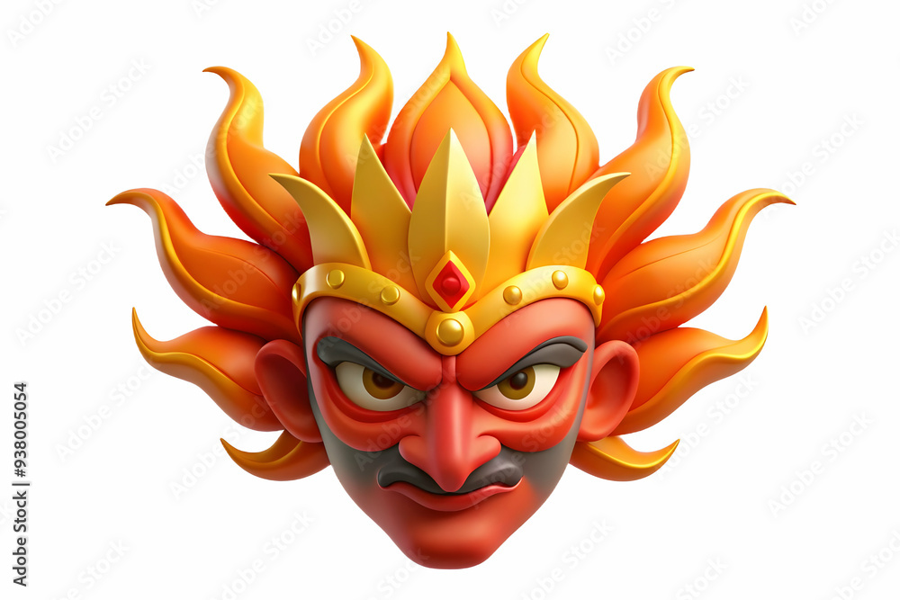 Poster ravana mask and flames concept as abstract vector of ravanas mask with flames surrounding it isolate