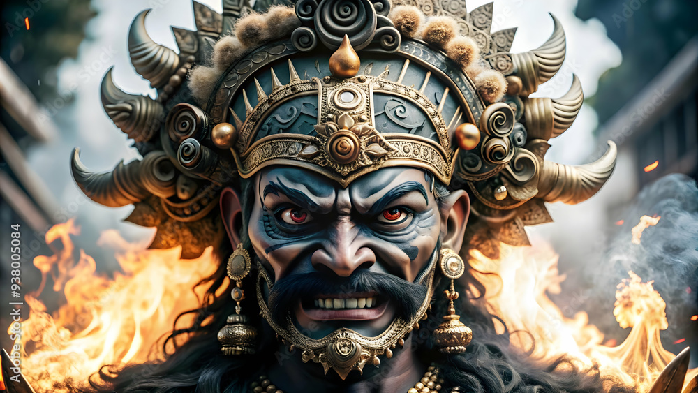 Aufkleber ravana mask and flames concept as abstract vector of ravanas mask with flames surrounding it isolate