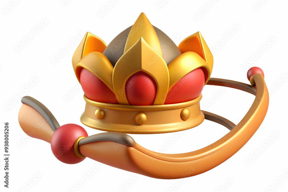 Poster ravanas crown and bow frame concept as vertical frame with ravanas crown on the top left and a bow o