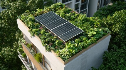 Green Roof with Solar Panels on Modern Building