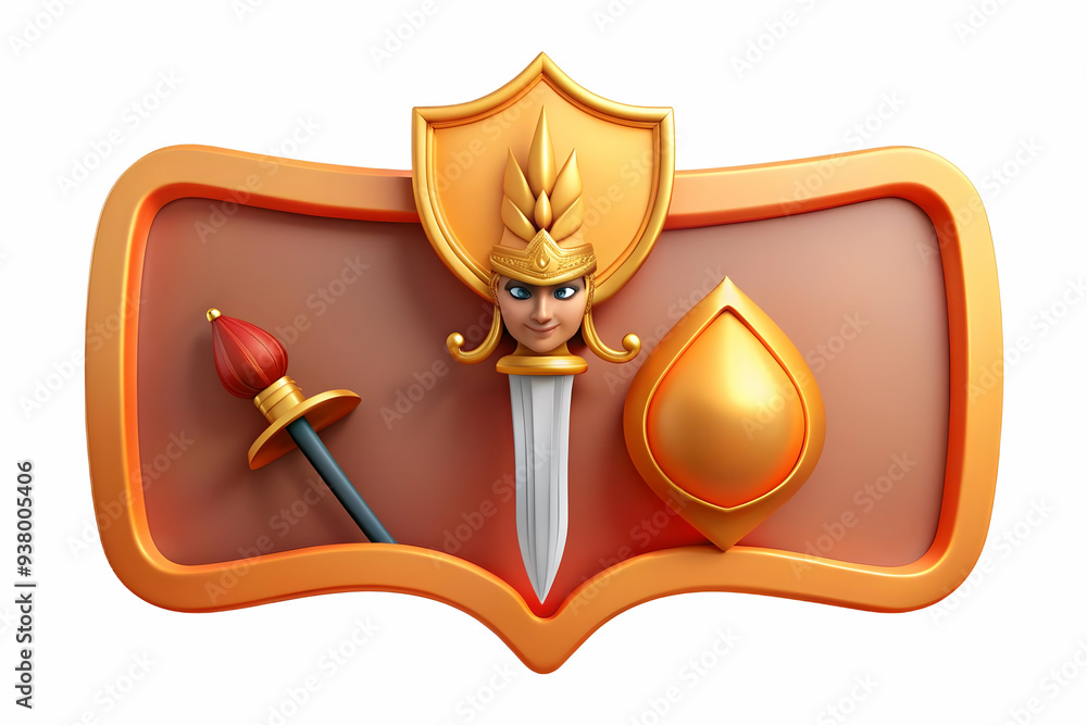Poster ravanas sword and shield frame concept as horizontal frame with ravanas sword on one side and a shie