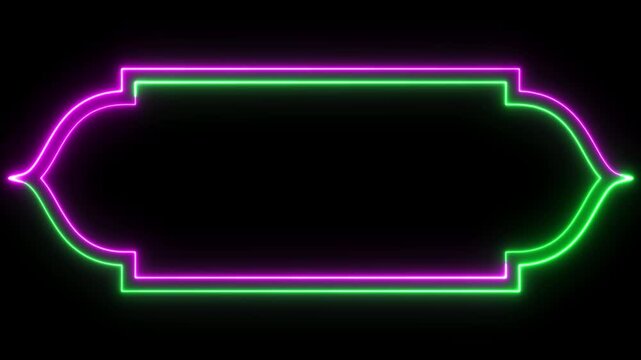 Decorative Ornamental Neon Frame Template Isolated on Black Background. Islamic or traditional concept frame template. Ramadan Kareem and Eid Mubarak Islamic concept Frame Template