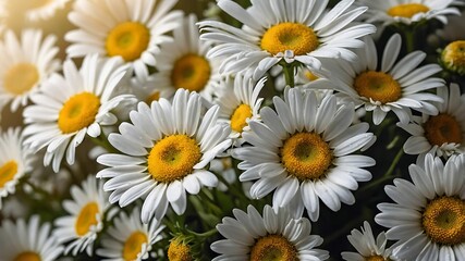 Vibrant Close-Up of White Daisies with Yellow Centers in Warm Sunlight