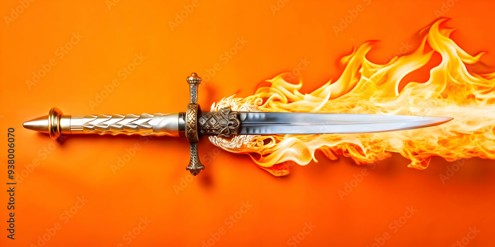 Poster sacred fire and sword concept as abstract vector of a sword with a sacred fire burning around it iso