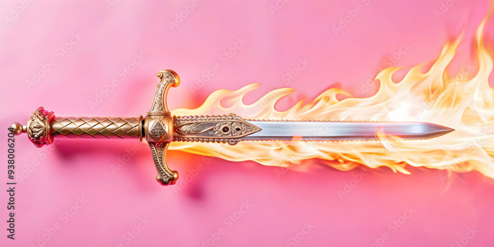 Poster sacred fire and sword concept as abstract vector of a sword with a sacred fire burning around it iso