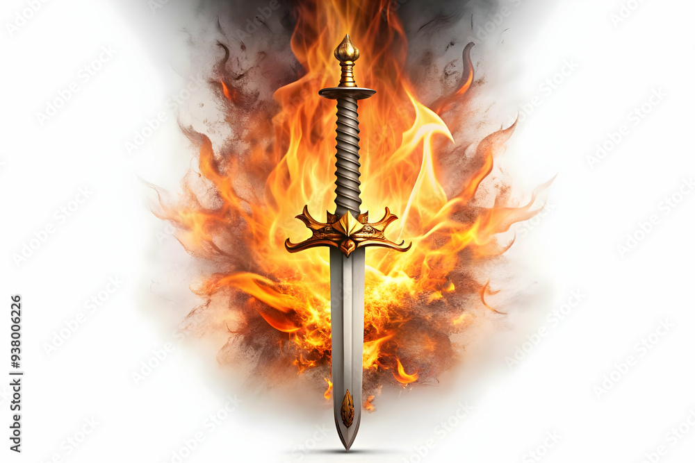 Poster sacred fire and sword concept as abstract vector of a sword with a sacred fire burning around it iso