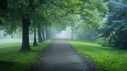 Naklejka premium Misty Path Through the Trees.
