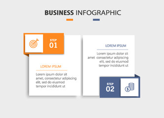 Vector infographic template with icons and 2 options or steps. Can be used for process diagram, presentations, workflow layout, flow chart, info graph	