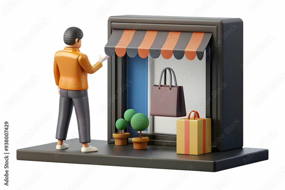 Poster shopper looking at display window concept as candid shot of a shopper peeking into a stores display 