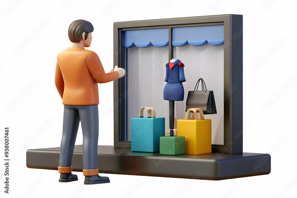Poster shopper looking at display window concept as candid shot of a shopper peeking into a stores display 