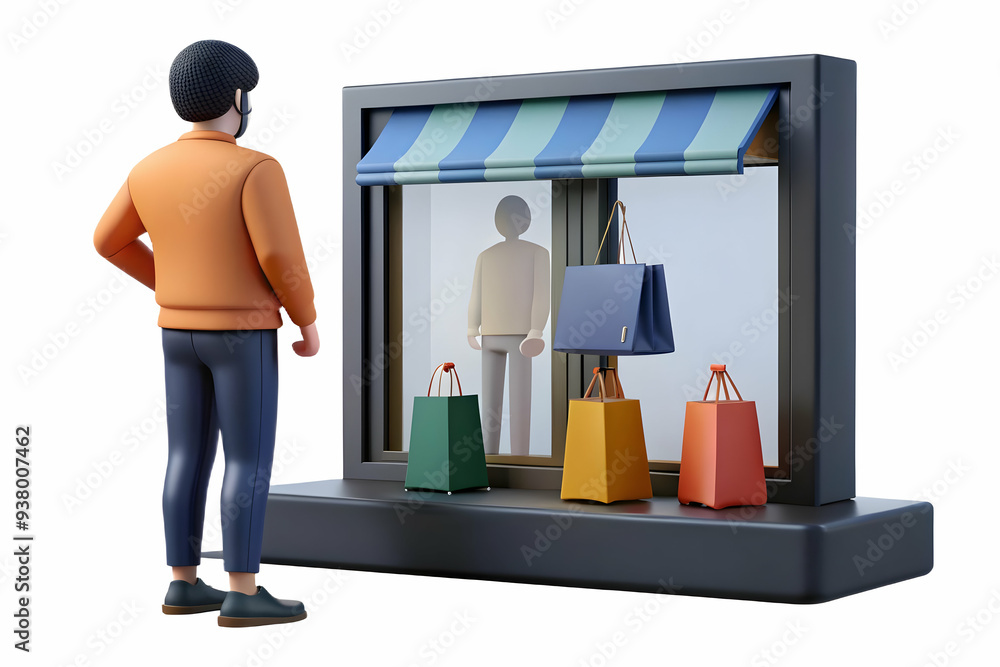 Poster shopper looking at display window concept as candid shot of a shopper peeking into a stores display 