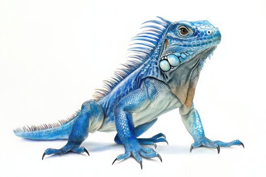 Vibrant Blue Iguana Illustration on White Background