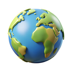 Earth globe with continents and oceans 3d rendered illustration isolated on the transparent background
