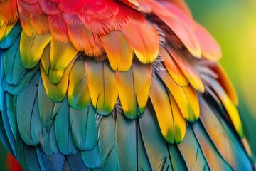 Fototapeta premium Colorful Parrot Feathers Close Up.