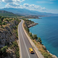 car on the road along the Mediterranean Sea in Turkey
