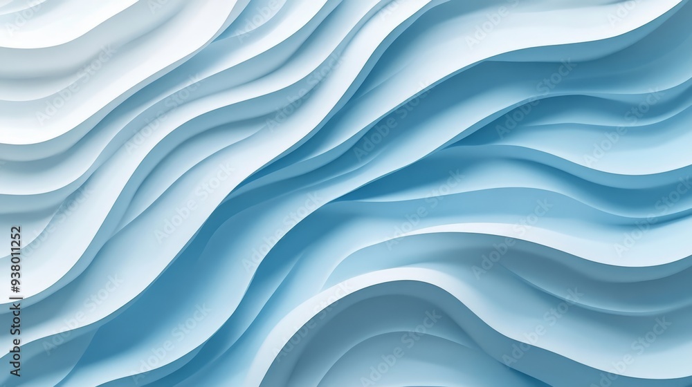 Poster abstract blue and white wavy pattern background - abstract background with soft blue and white wavy 