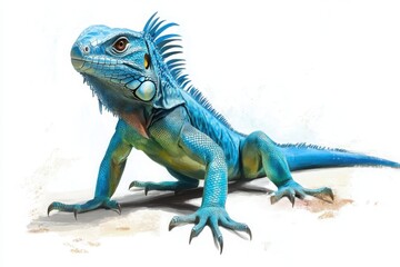 Obraz premium Realistic Illustration of a Blue Iguana on White Background