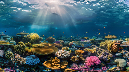 Obraz premium Underwater shot showing coral reef and other marine life