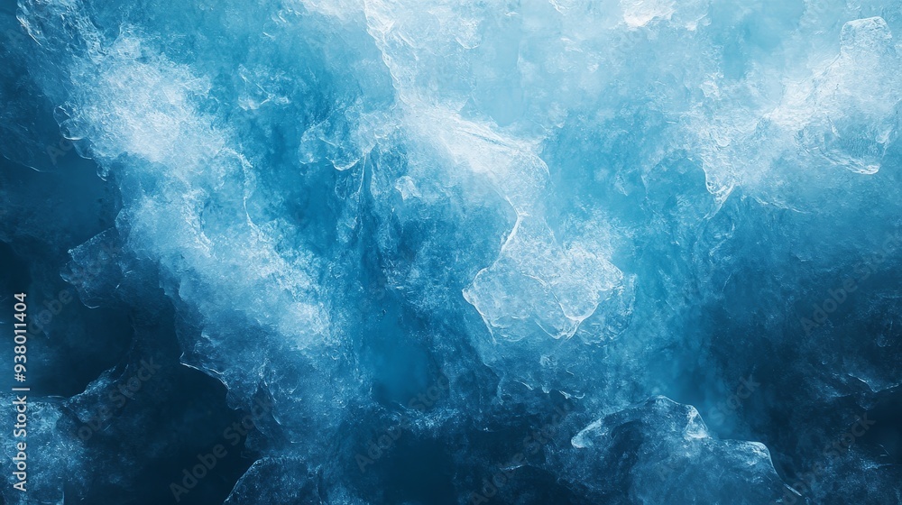 Poster abstract blue ice texture background - a close-up view of a beautiful blue ice texture, showcasing t