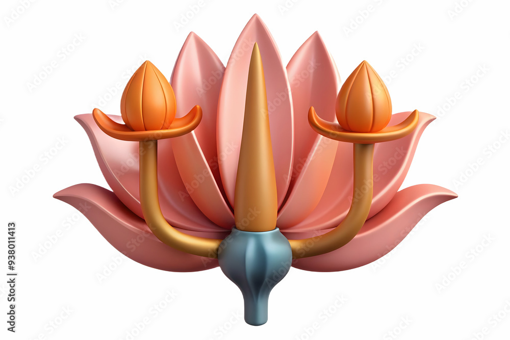 Poster Trident and Lotus Abstract concept as Abstract vector of a trident crossed with a lotus flower both isolated on a white background symbolizing divine strength and purity in Hinduism with a glossy and 