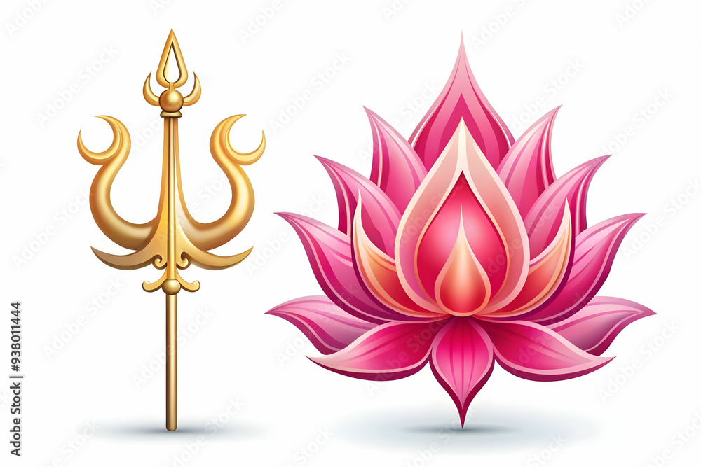 Poster trident and lotus abstract concept as abstract vector of a trident crossed with a lotus flower both 