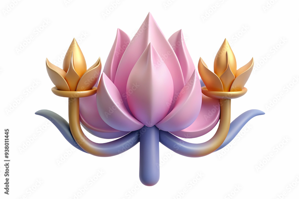 Poster Trident and Lotus Abstract concept as Abstract vector of a trident crossed with a lotus flower both isolated on a white background symbolizing divine strength and purity in Hinduism with a glossy and 