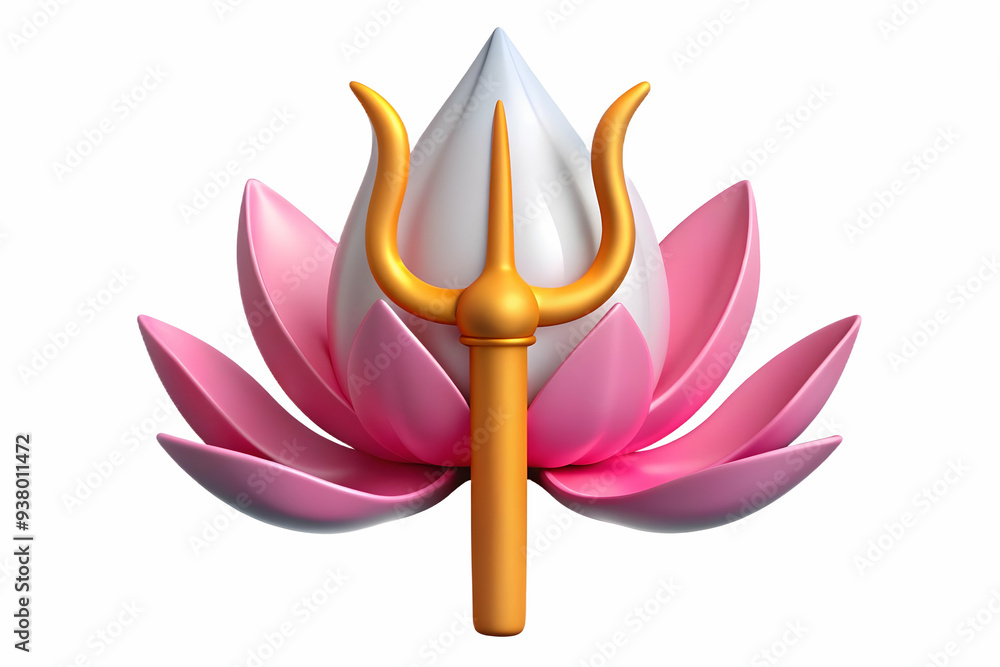 Poster trident and lotus abstract concept as abstract vector of a trident crossed with a lotus flower both 