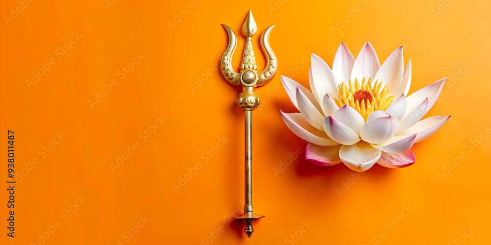 Poster trident and lotus abstract concept as abstract vector of a trident crossed with a lotus flower both 
