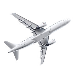 White passenger airplane in flight isolated on transparent background. Air Transport design element