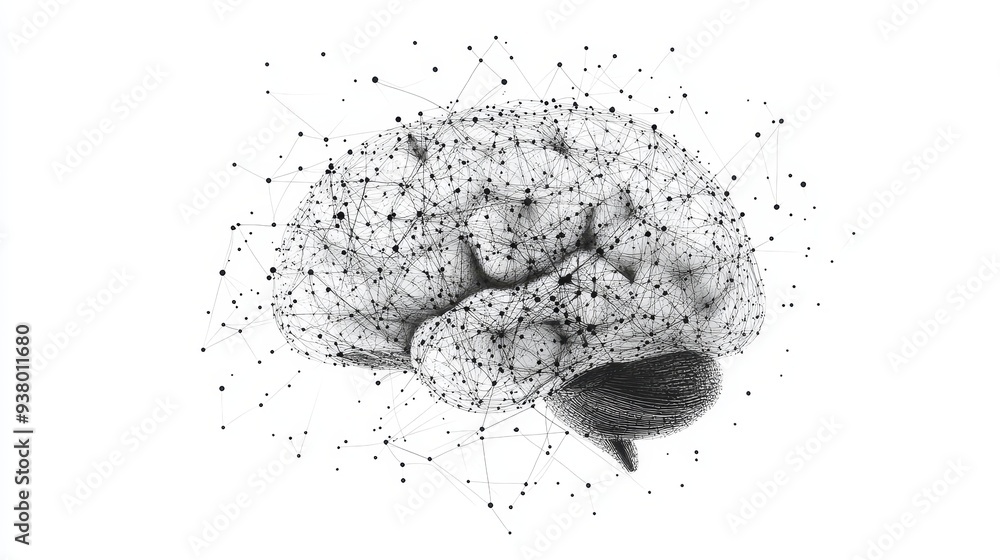 Poster abstract brain illustration: connecting the dots of intelligence - a stylized representation of the 