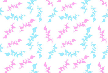 Abstract Beautiful Cute Pink And Blue Plant Pattern Background. Autumn. Vector Illustration. Summer. Spring Banner. Wallpaper