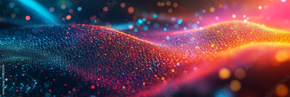 Poster abstract digital wave with vibrant colors and glittering particles - a mesmerizing digital wave comp