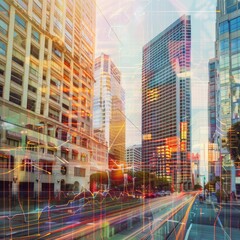 Obraz premium Double exposure of virtual creative financial diagram on San Francisco office buildings background, banking and accounting concept