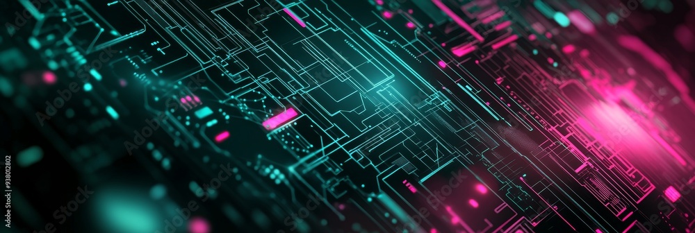Poster abstract futuristic technology background with glowing lines and circuitry - an abstract digital bac