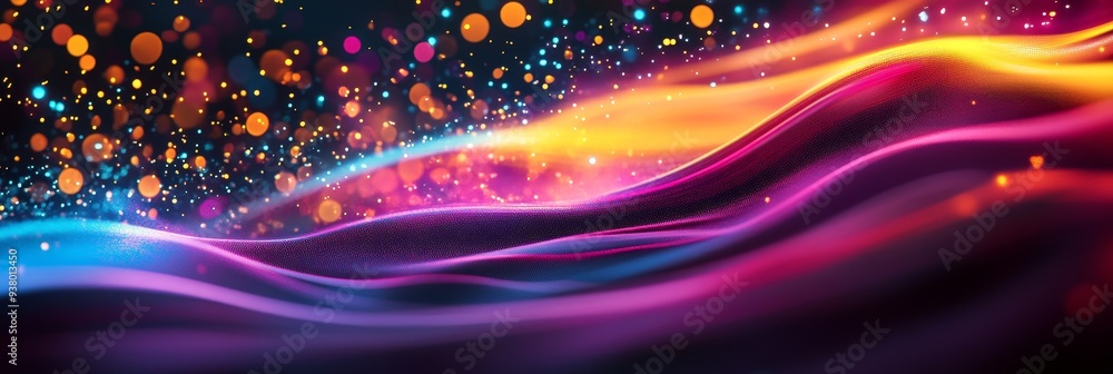 Aufkleber abstract neon lights waves with bokeh background - abstract illustration of colorful neon lights flo