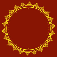 Vector gold round ornament damask.round damask frame design.Ethnic plant circle, border. Frame, flower and leaves ring.